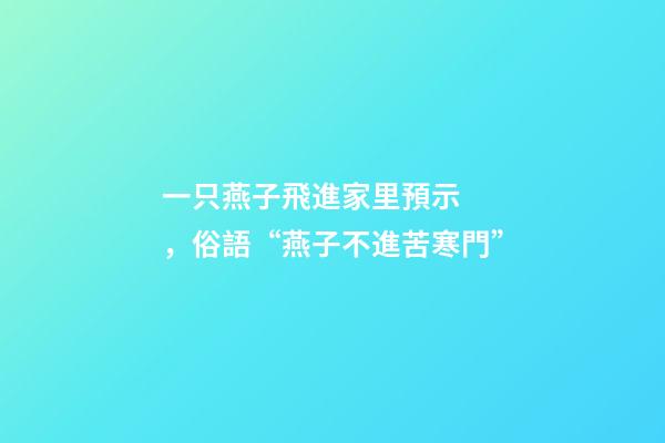 一只燕子飛進家里預示，俗語“燕子不進苦寒門”